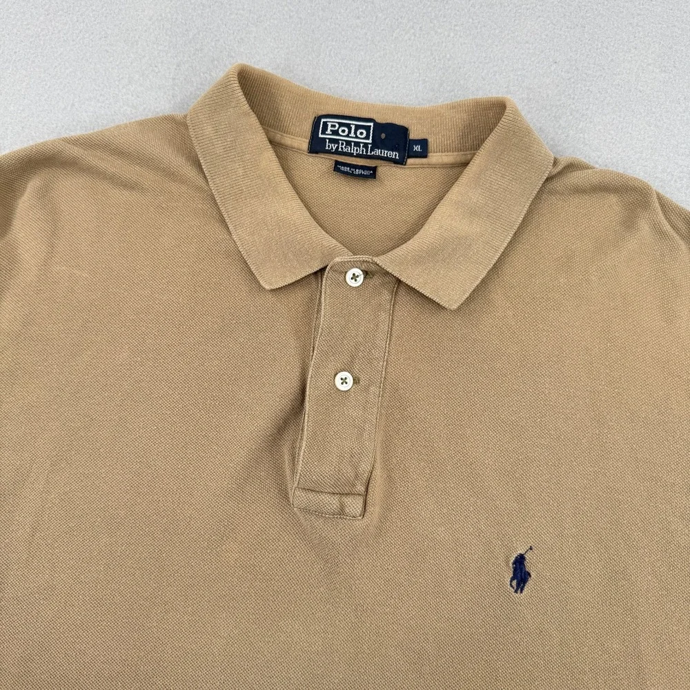 Polo Ralph Lauren Mens XL Tan Khaki Cotton Short Sleeve Pique Polo Shirt Classic